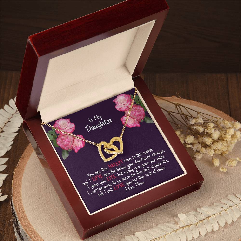 Daughter My Rarest Rose Interlocking Hearts Necklace