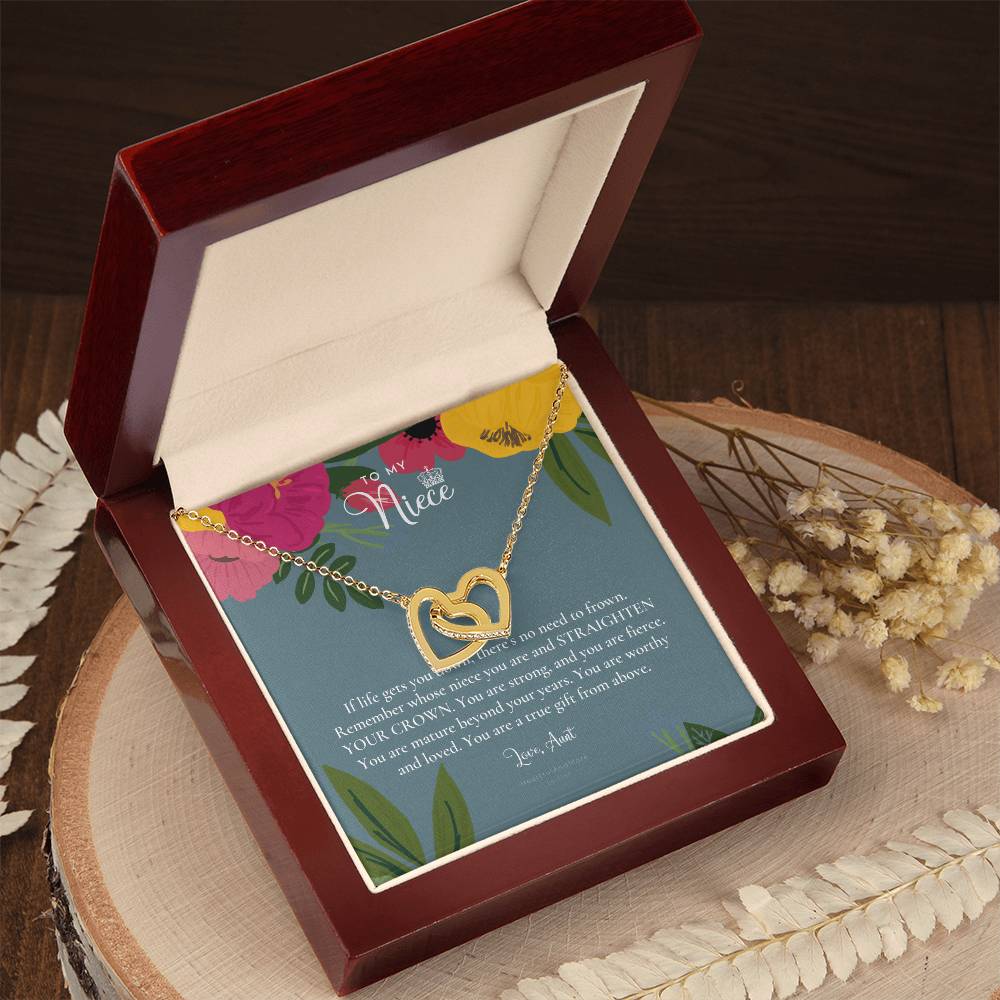 To My Badass Niece Straighten Your Crown Necklace Aunt Niece Necklace Niece Birthday Gift Niece Graduation Gift Interlocking Hearts Necklace