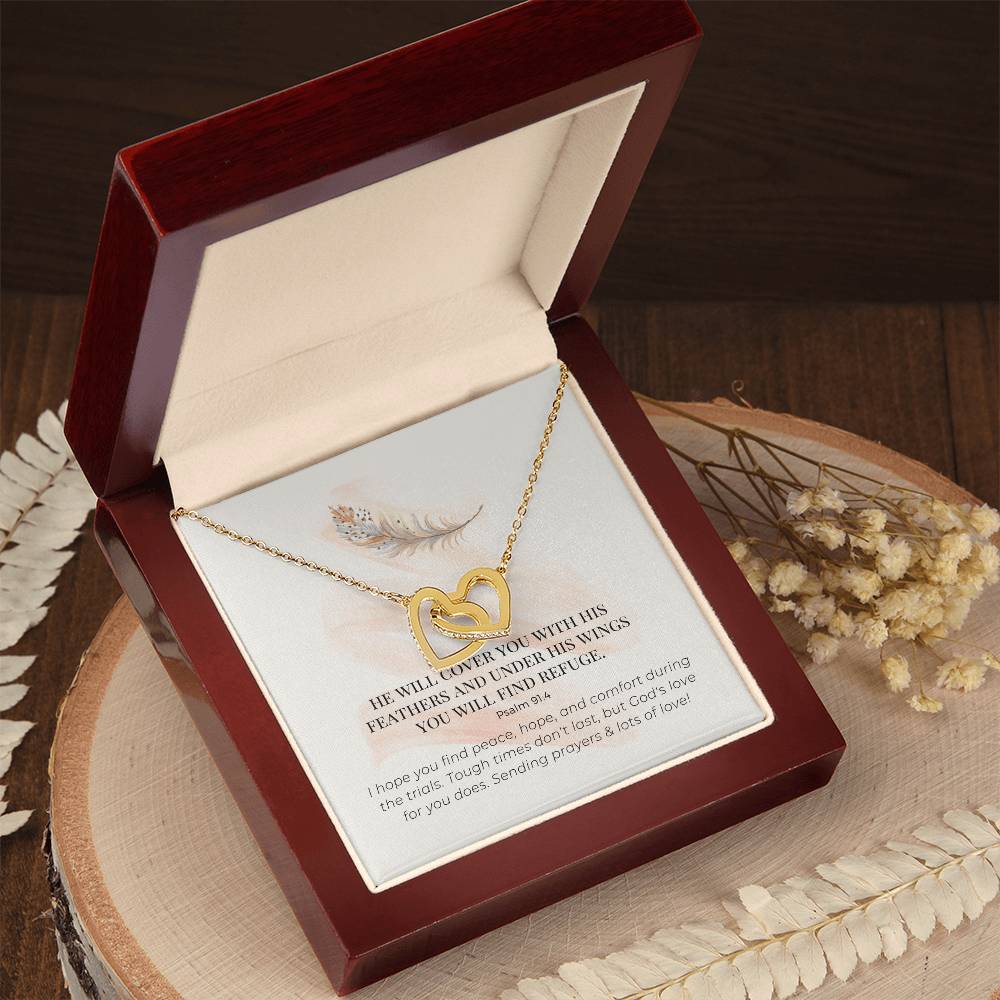 Scripture Encouragement Interlocking Hearts Necklace Psalm 914 Cream Brush