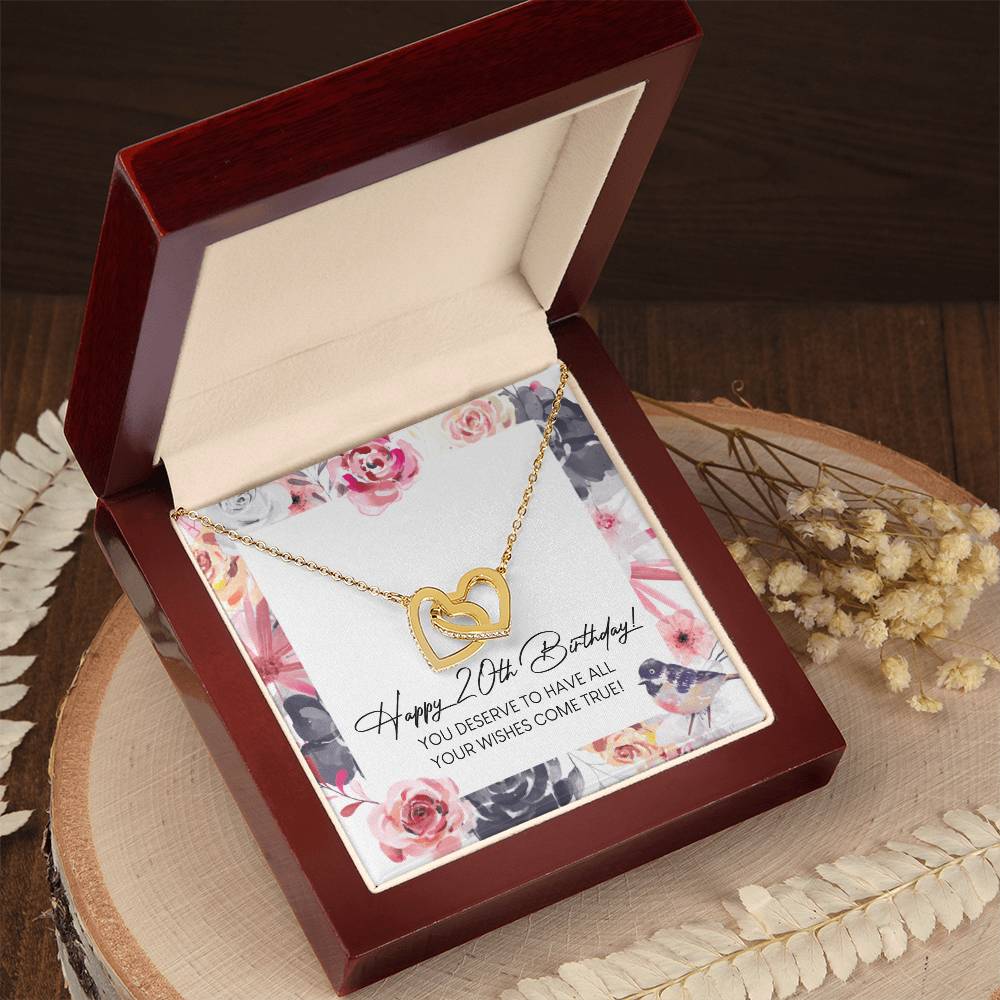 Happy 20Th Birthday Interlocking Hearts Necklace Message Card
