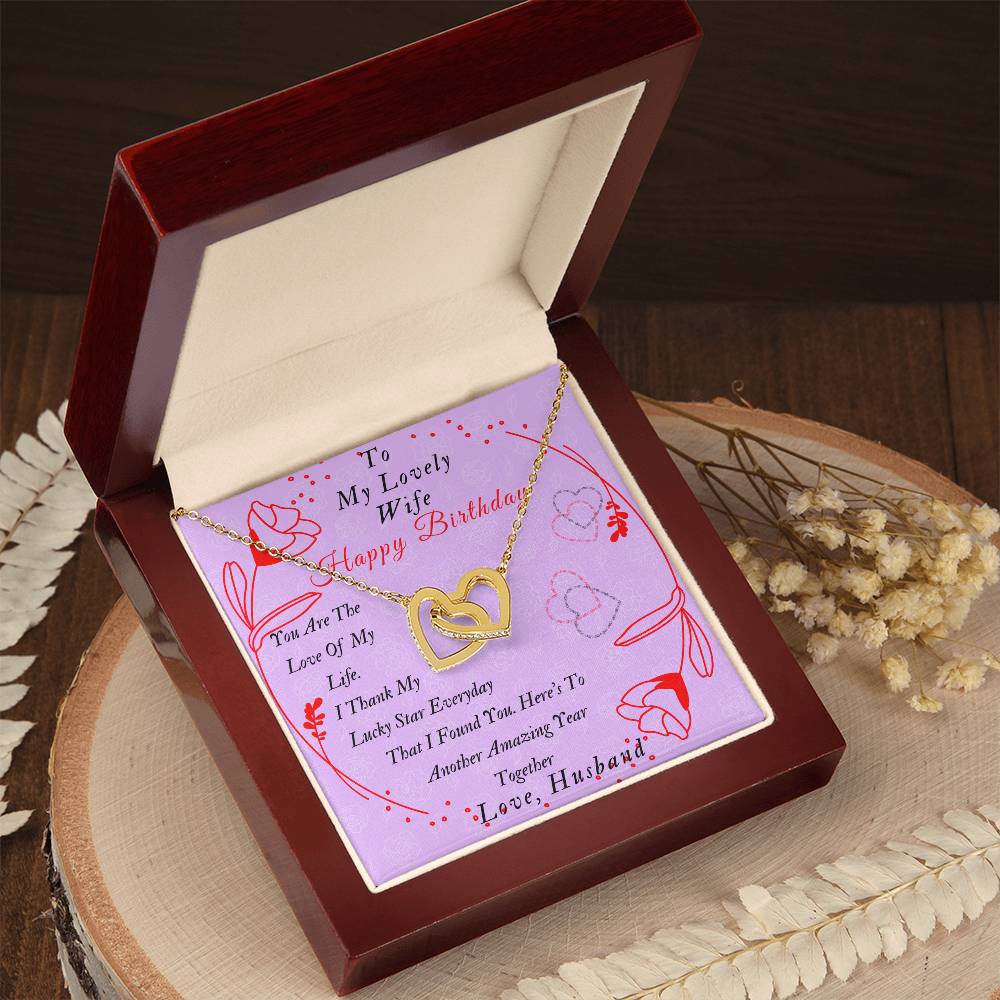 Two Hearts Interlocked To My Lovely Wife-Happy Birthday Wife Gifts Birthday Gift Romantic Wife Gift Wife Jewelry Anniversary Wife Gift Interlocking Hearts Necklace