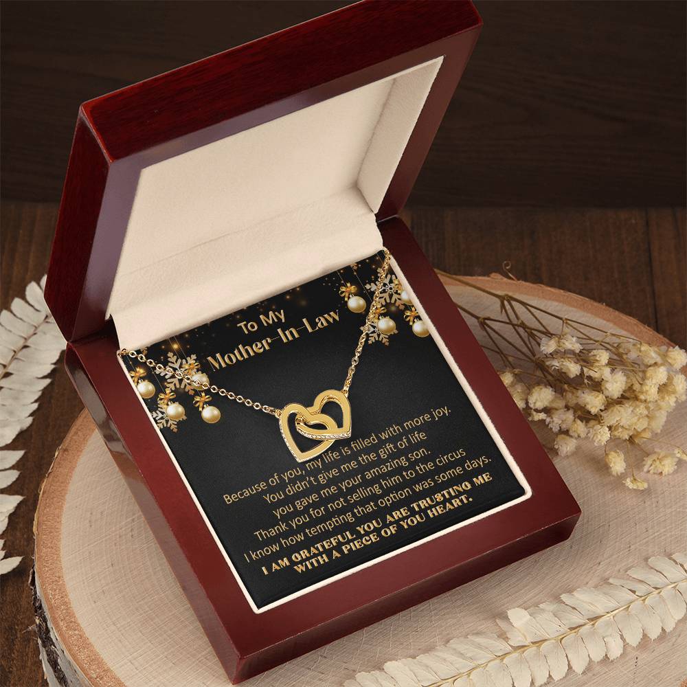 Gift For Mother-In-Law Christmas - More Joy - Interlocking Interlocking Hearts Necklace
