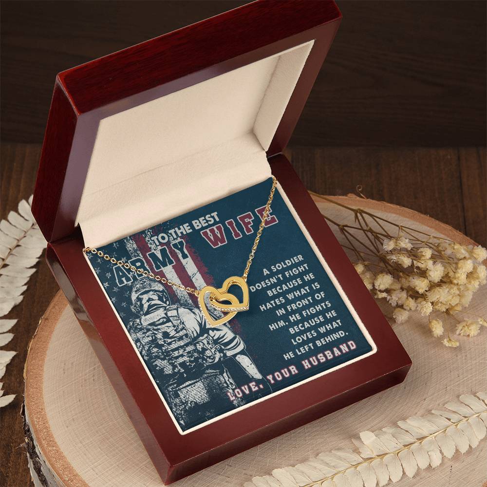 Two Heart Necklace To My Best Army Wife Amazing Gift From Husband Independence Gift Army Soldier Gift Pride Of Usa Love My Country Interlocking Hearts Necklace