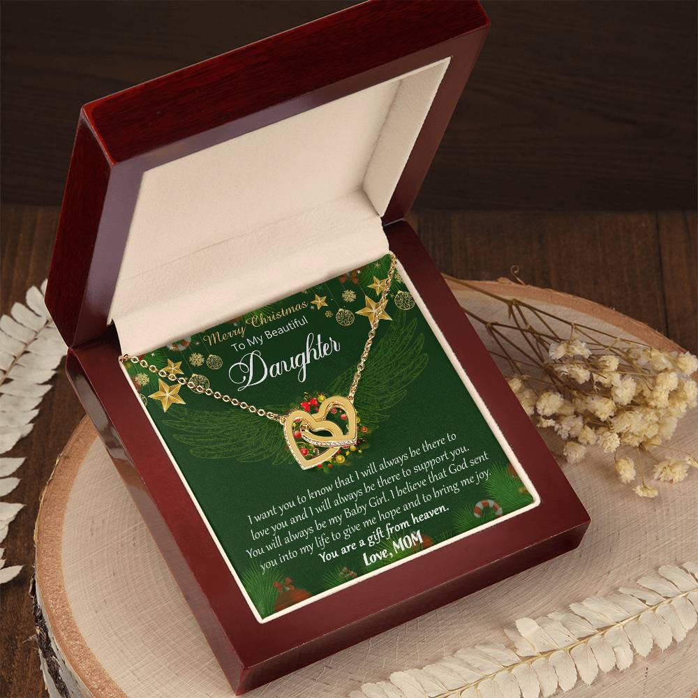 Merry Christmas To My Daughter Interlocking Hearts Necklace