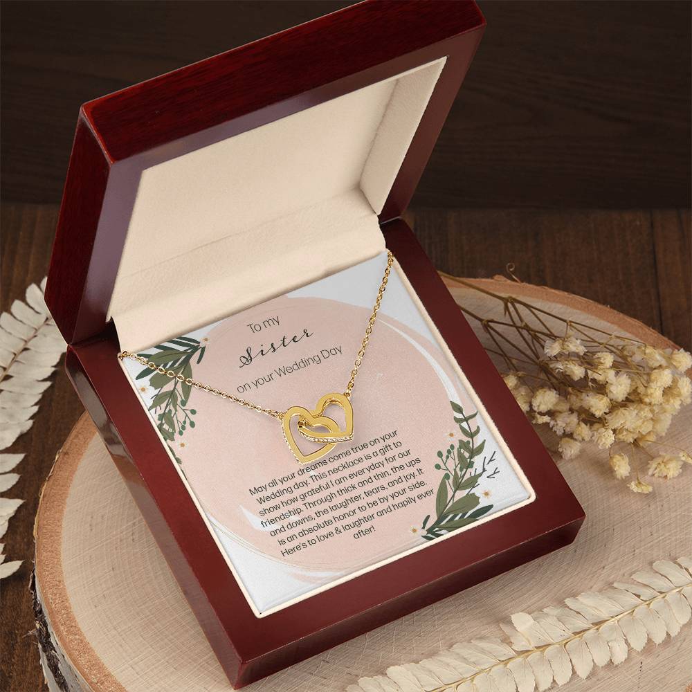To My Sister On Your Wedding Day Interlocking Hearts Necklace