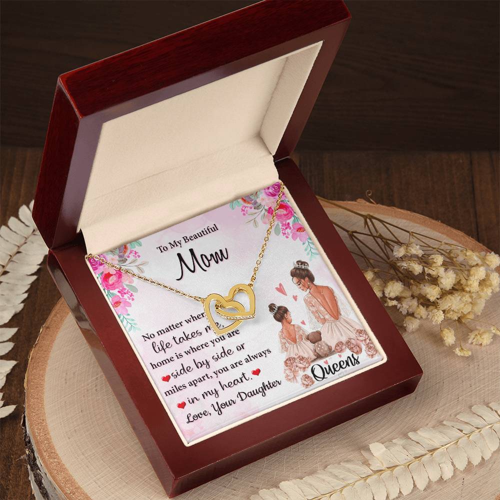 To My Beautiful Mom You Always In My Heart Interlocking Hearts Necklace