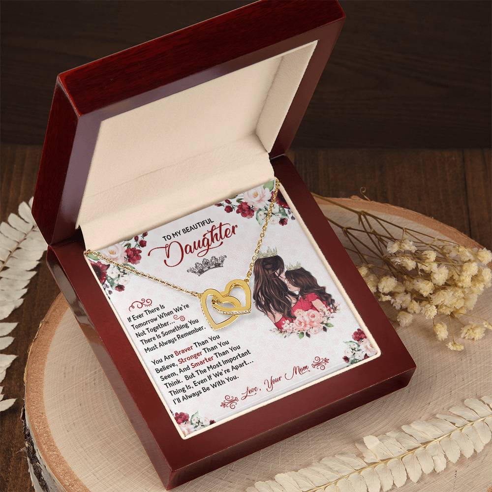 You Are Braver Stronger Smarter Heart Necklace Gift Set - To My Daughter Interlocking Hearts Necklace