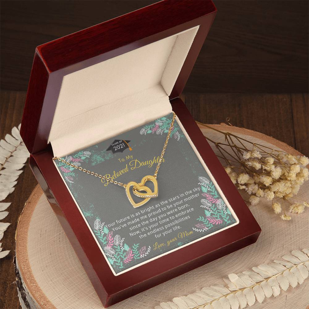 Two Hearts For Daughter'S Graduation Necklace. Interlocking Hearts Necklace