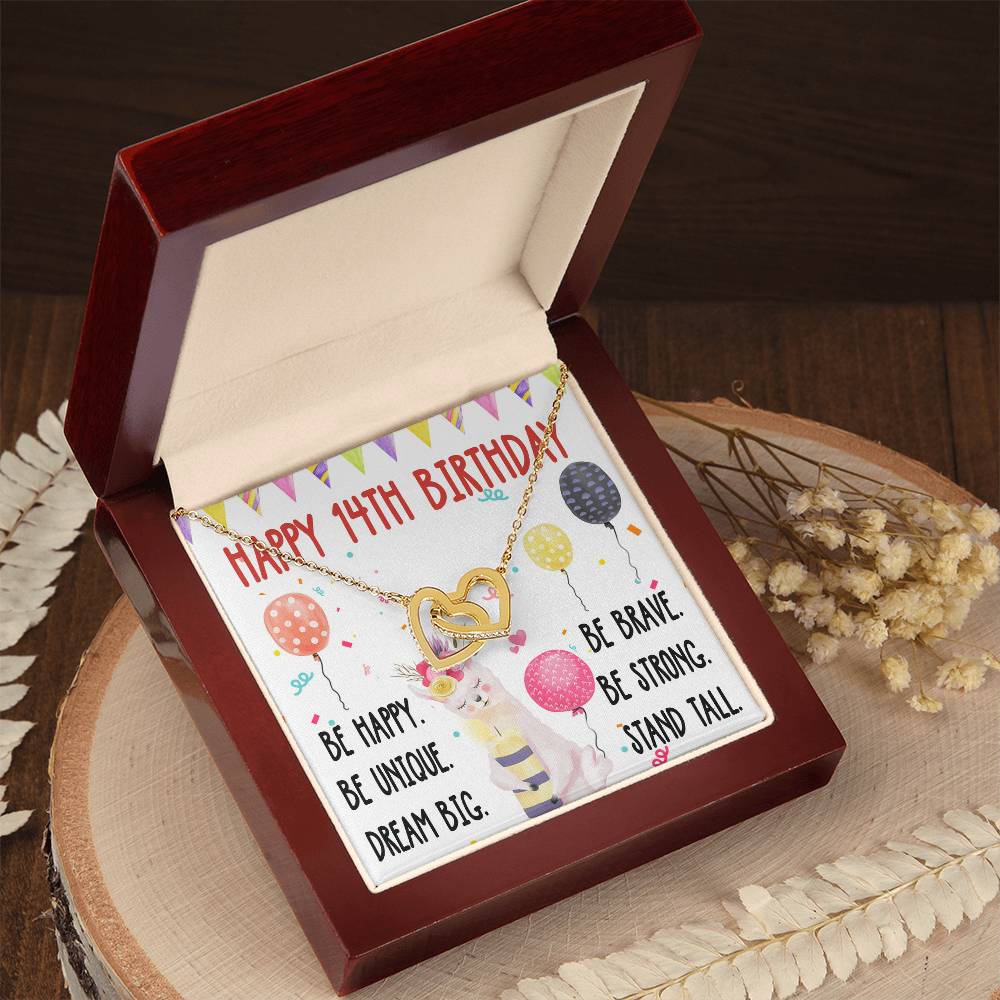 14Th Birthday Necklace Gift For Girl Daughter Birthday Gift For 14 Years Old Teen Birthday Gift Cute Llama Interlocking Hearts Necklace