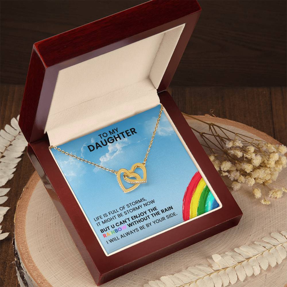 To My Daughter - I Will Always Be By Your Side - Necklace Interlocking Hearts Necklace
