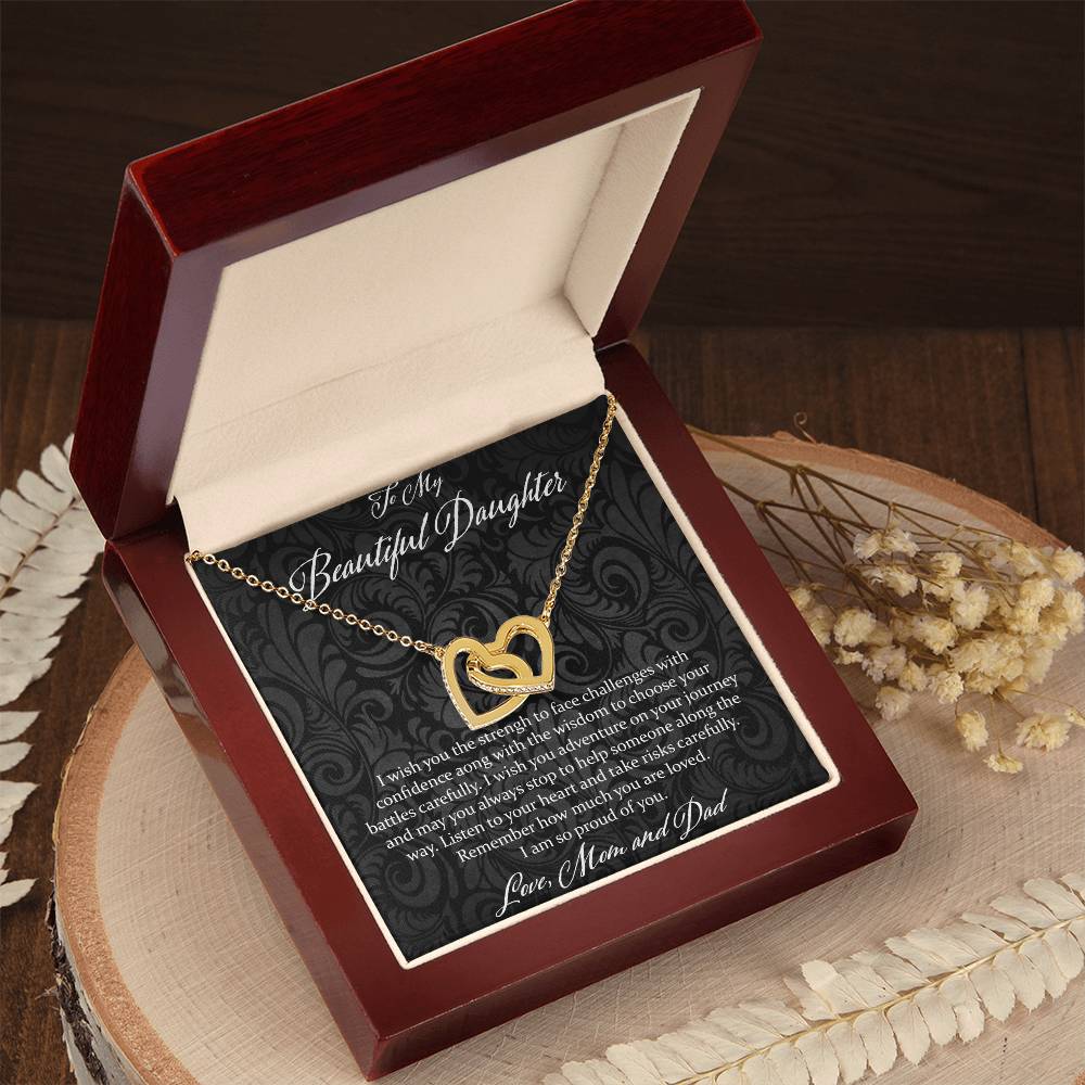 To My Beautiful Daughter I Wish You The Strength - Love Mom & Dad Interlocking Hearts Necklace