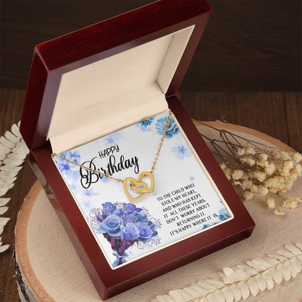 Happy Birthday Necklace Gift For Child Daughter Granddaughter From Mom Dad Grandma Grandpa Stole My Heart Interlocking Heart Necklace Interlocking Hearts Necklace