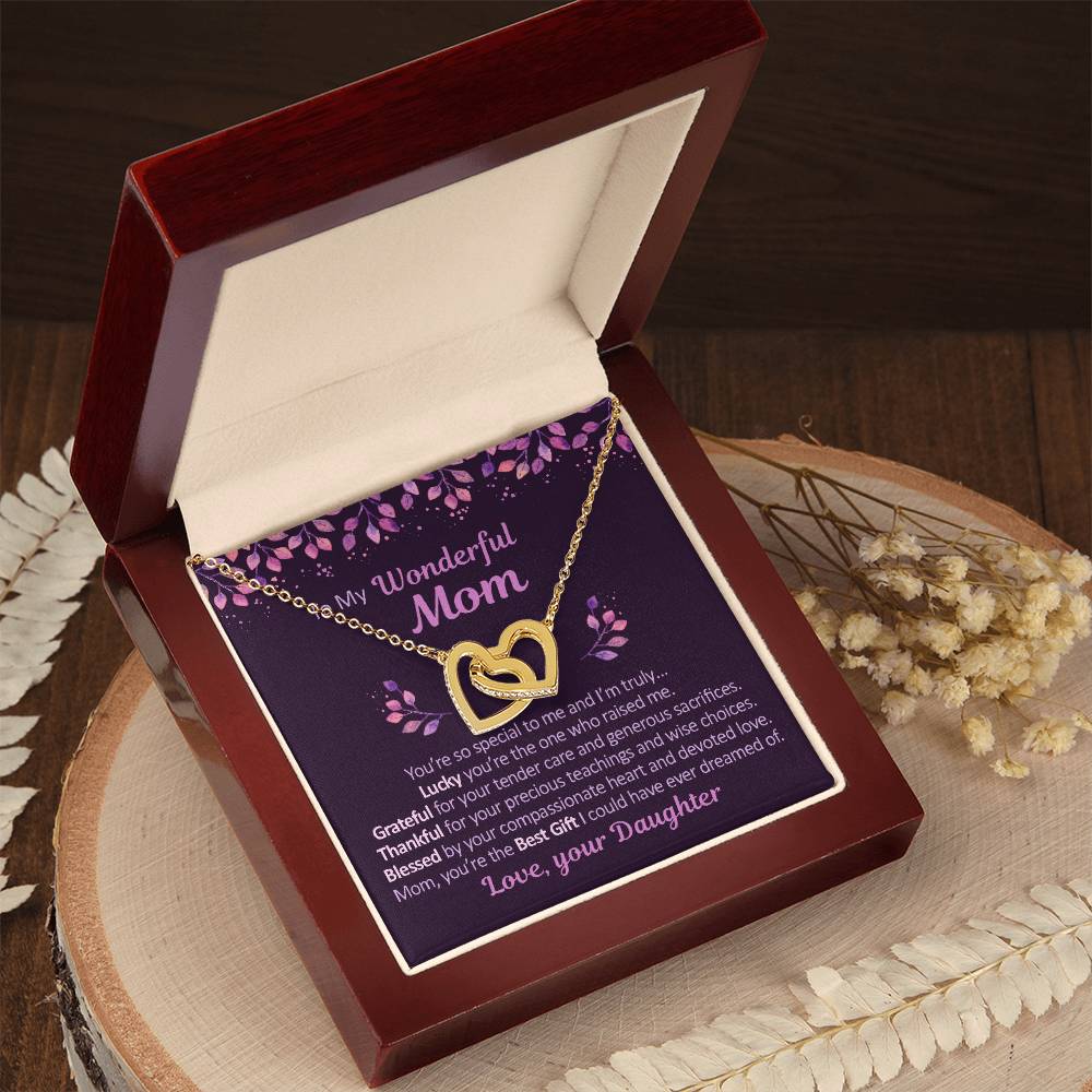 To My Mom - Grateful Thankful And Blessed - Necklace Interlocking Hearts Necklace