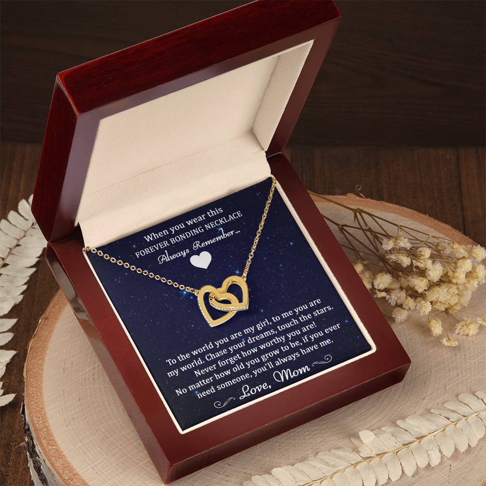 Forever Bonding Heart Necklace Gift Set - To My Daughter You Are My World Interlocking Hearts Necklace