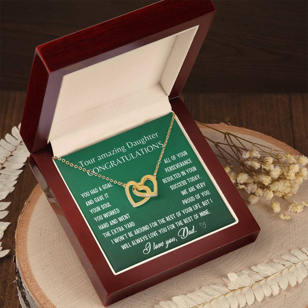 Gift For Daughter From Dad- I Will Always Love You For The Rest Of Mine Interlocking Hearts Necklace