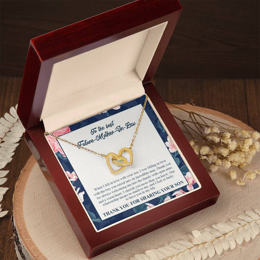 To My Future Mother-In-Law - Thank You For Always Welcoming Me Into The Family With Open Arms And A Warm Heart Interlocking Hearts Necklace