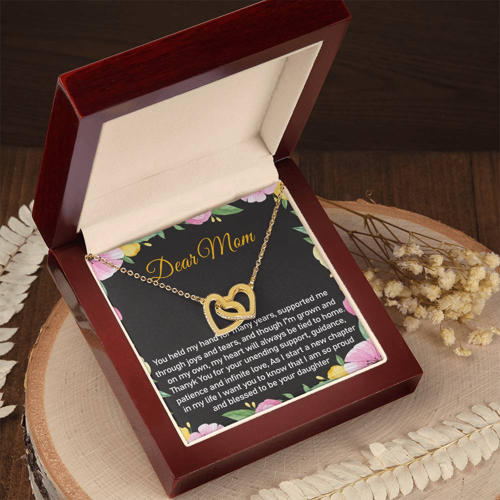 Dear Mom Thank You Blessed Daughter Interlocking Hearts Necklace