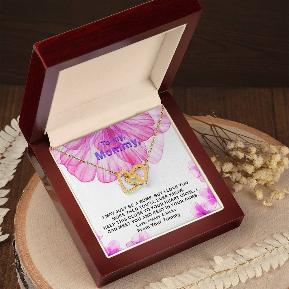 Mommy Love Forever ! I May Just Be A Bump Interlocking Hearts Necklace