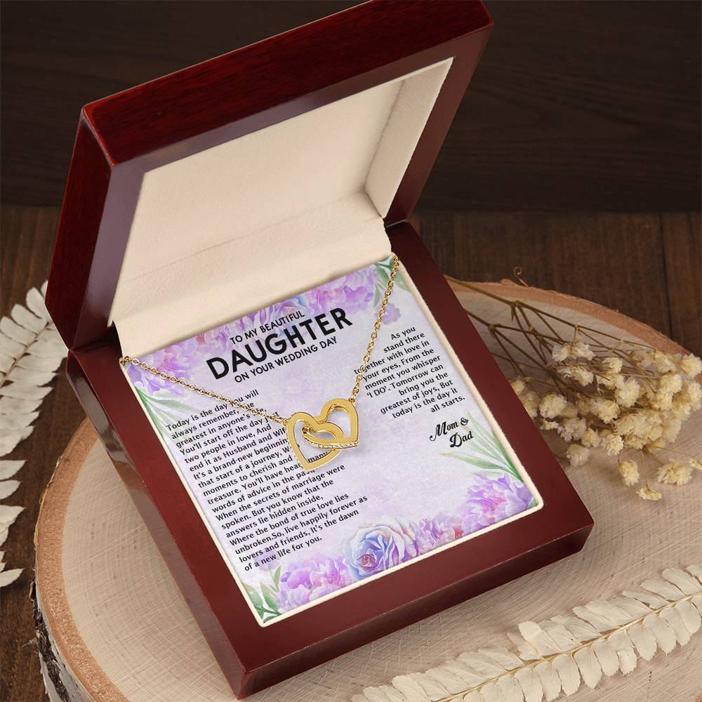 Wedding Day Gift - To My Beautiful Daughter Interlocking Hearts Necklace