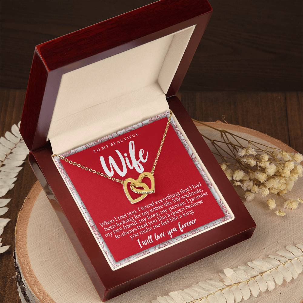 Interlocking Hearts Necklace With Message Card For Wife