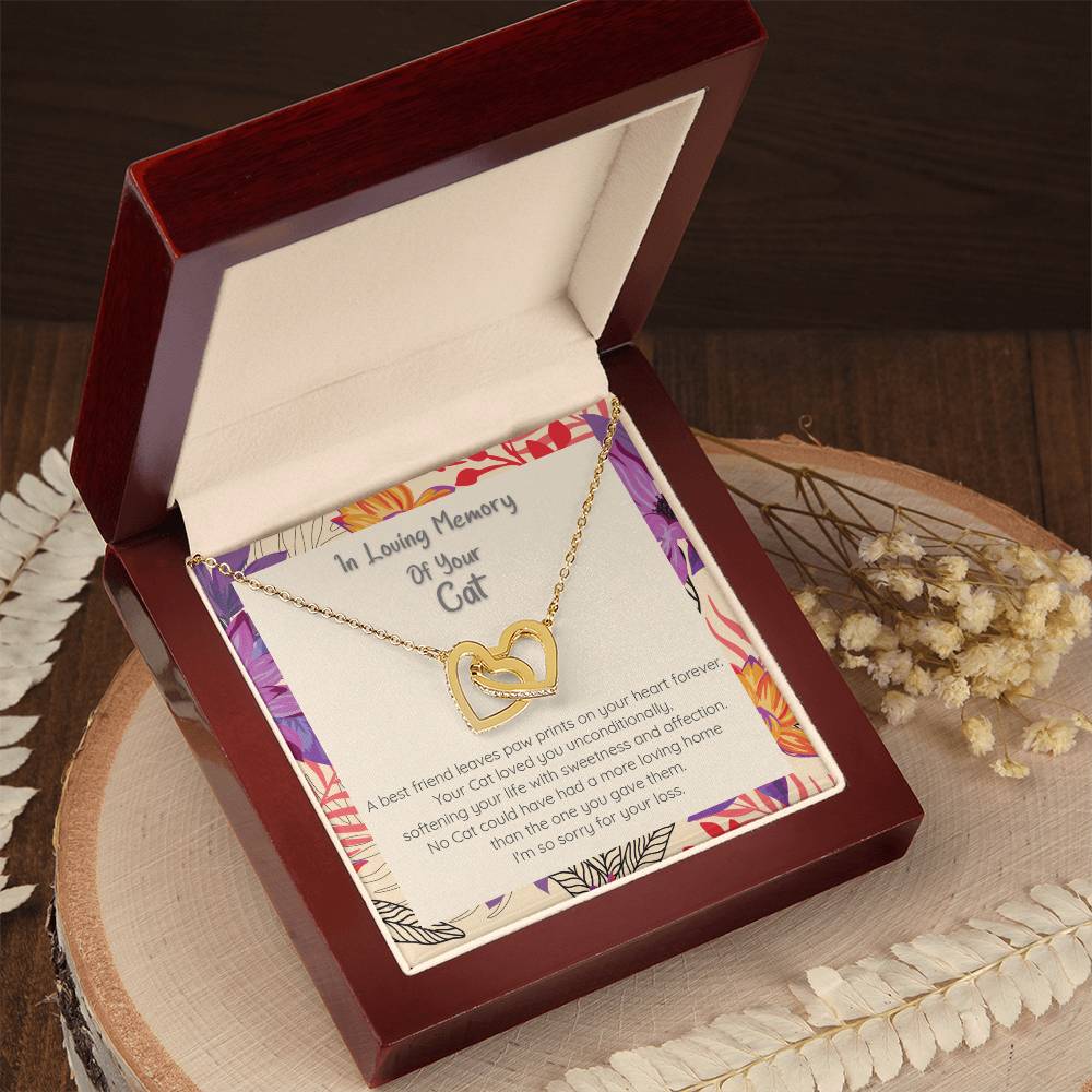 Loss Of Cat - In Loving Memory Of Your Best Friend - Connected Hearts Forever Necklace Interlocking Hearts Necklace