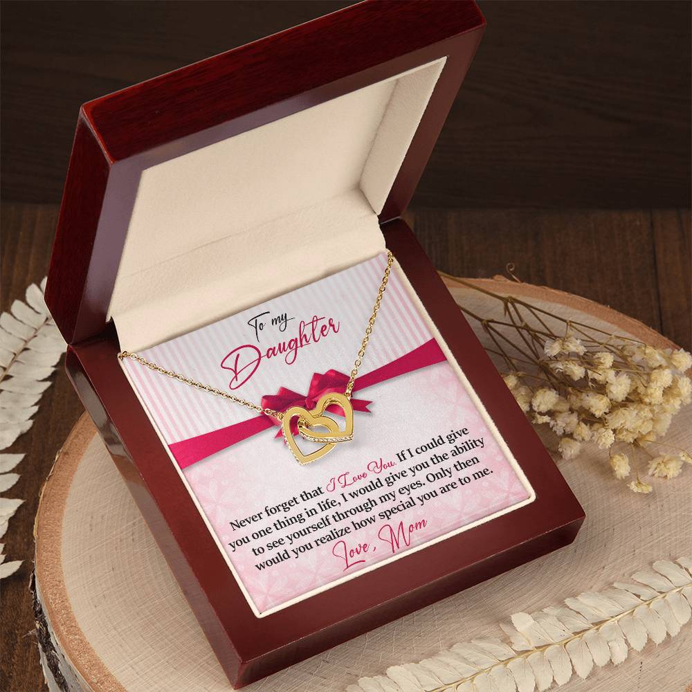 To My Daughter - I Love You - Love Mom Interlocking Hearts Necklace