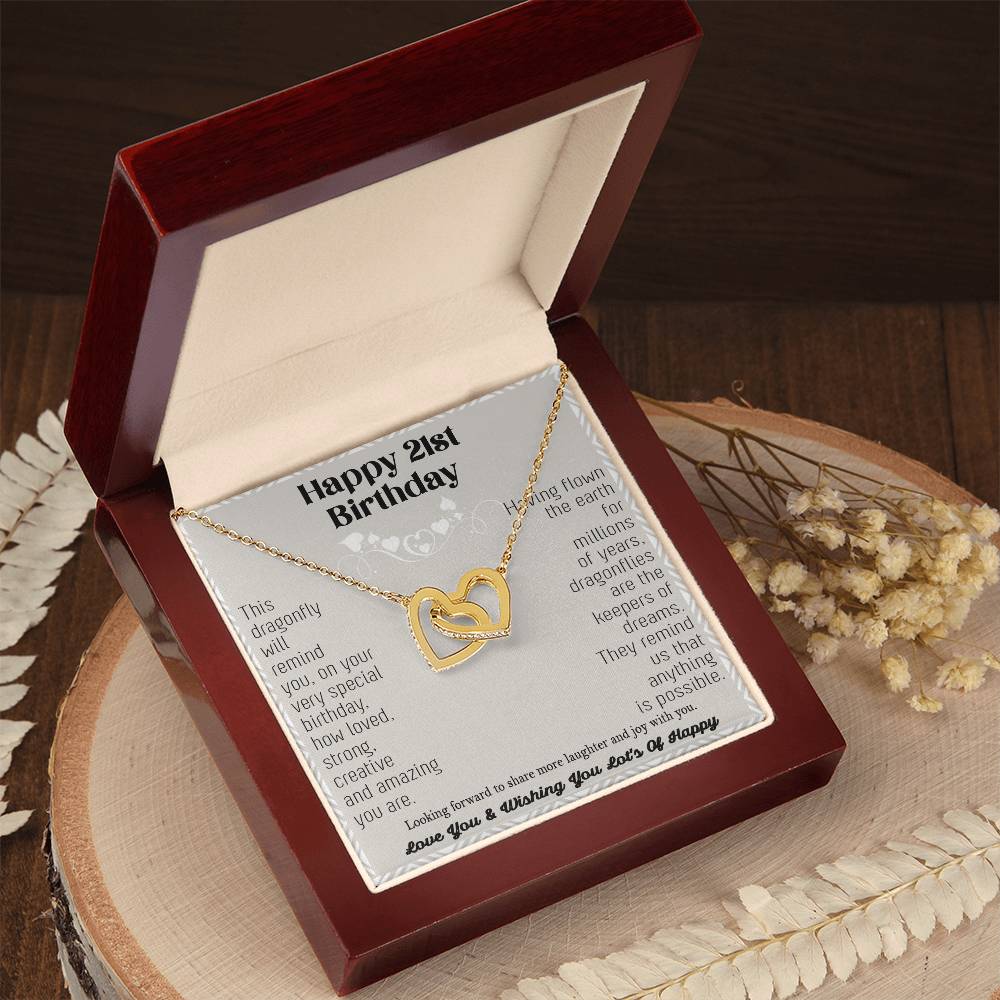 21St Birthday Dragonfly Necklace Gift Happy 21St Birthday Gifts For Her Best Friend Daughter Sister Niece Auntie Necklace Happy 21 Birthday Birthday Necklace Interlocking Hearts Necklace