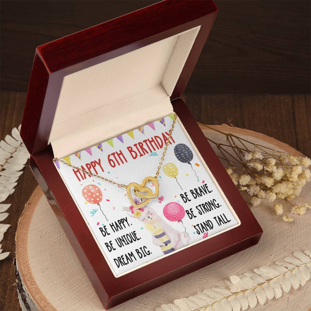 6Th Birthday Necklace Gift For Girl Daughter Birthday Gift For 6 Years Old Teen Birthday Gift Cute Llama Interlocking Hearts Necklace