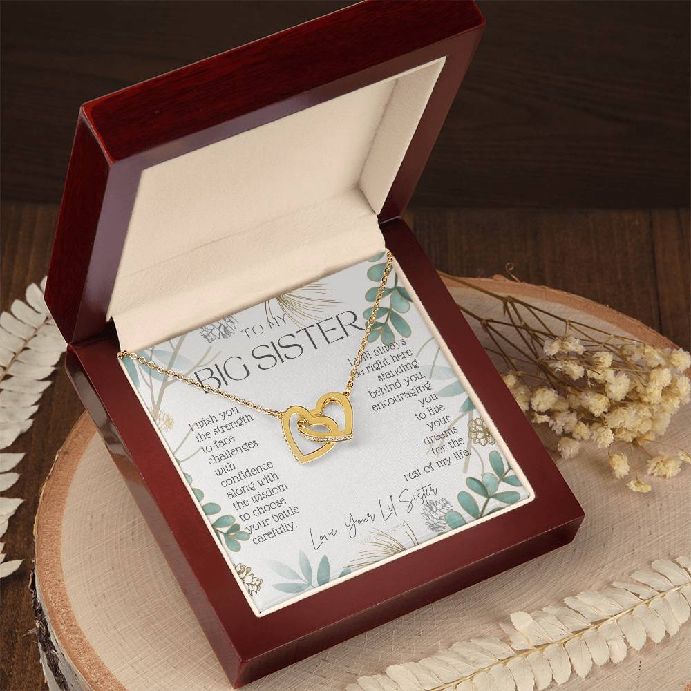 To My Sister Live Your Dreams Gift For Big Sister From Little Sister Sister Birthday Graduation Christmas Present Interlocking Hearts Necklace