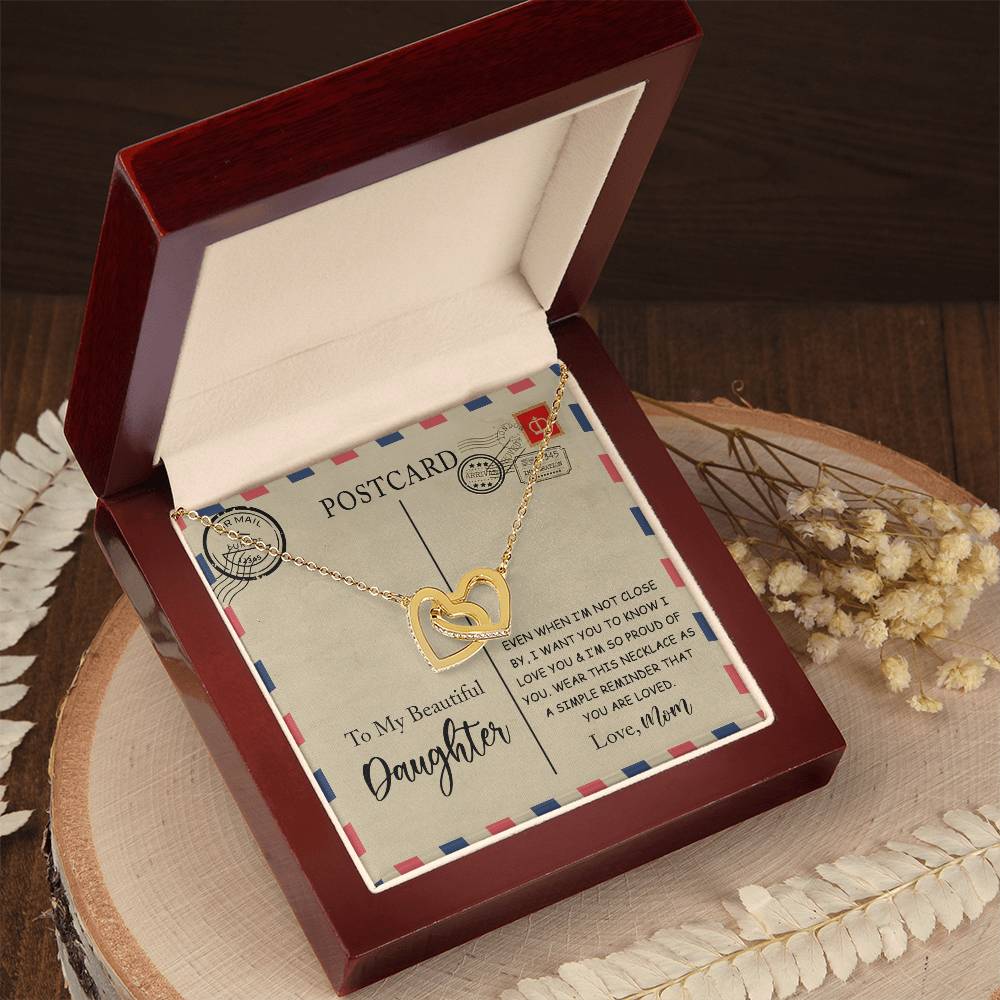 Gift For Daughter A Postcard Card Interlocking Hearts Necklace