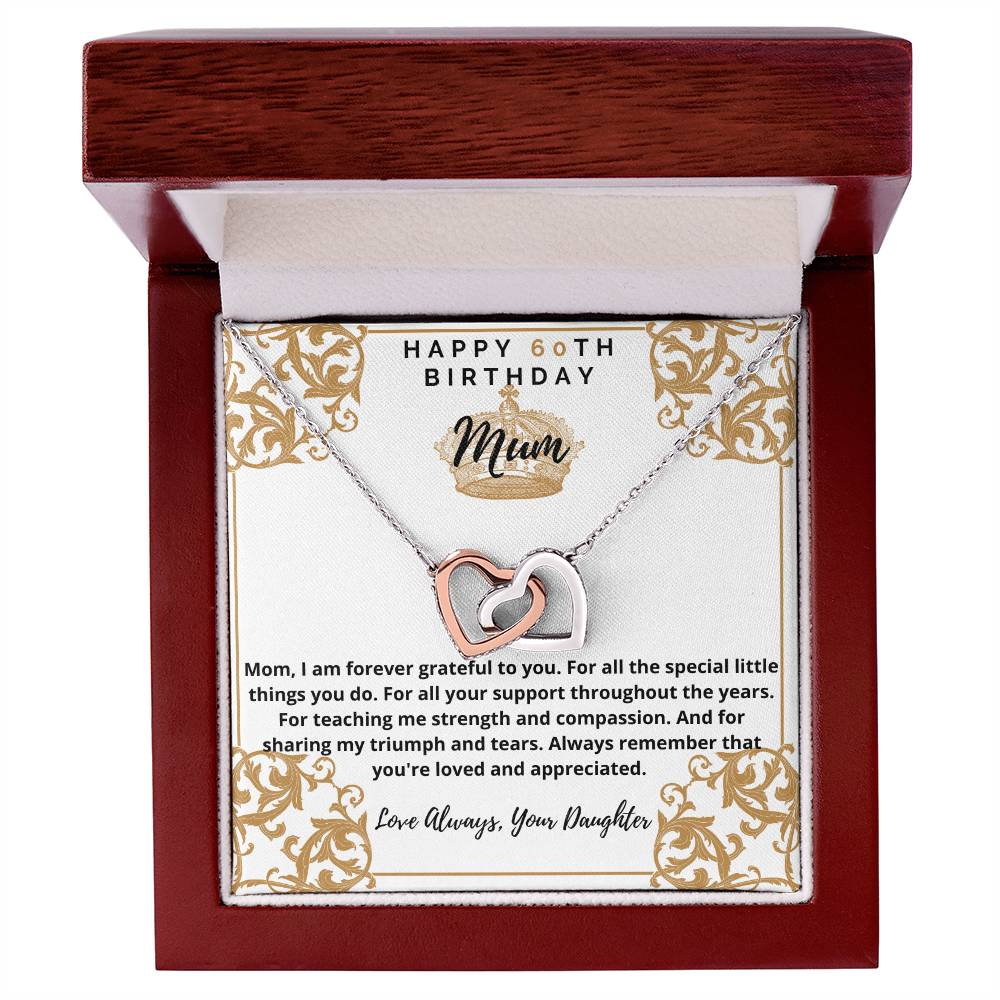 60Th Birthday Gift For Mum From Daughter Interlocking Hearts Necklace