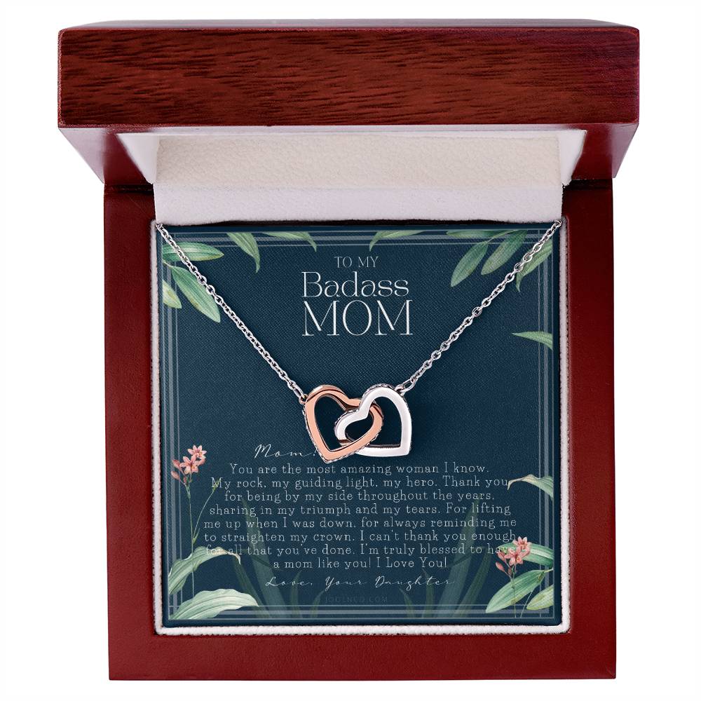 To My Badass Mom Necklace Mother’S Day Gift Daughter To Mom Gift Gift From Daughter To Mom On Wedding Day Mom Gift Birthday Gift Interlocking Hearts Necklace