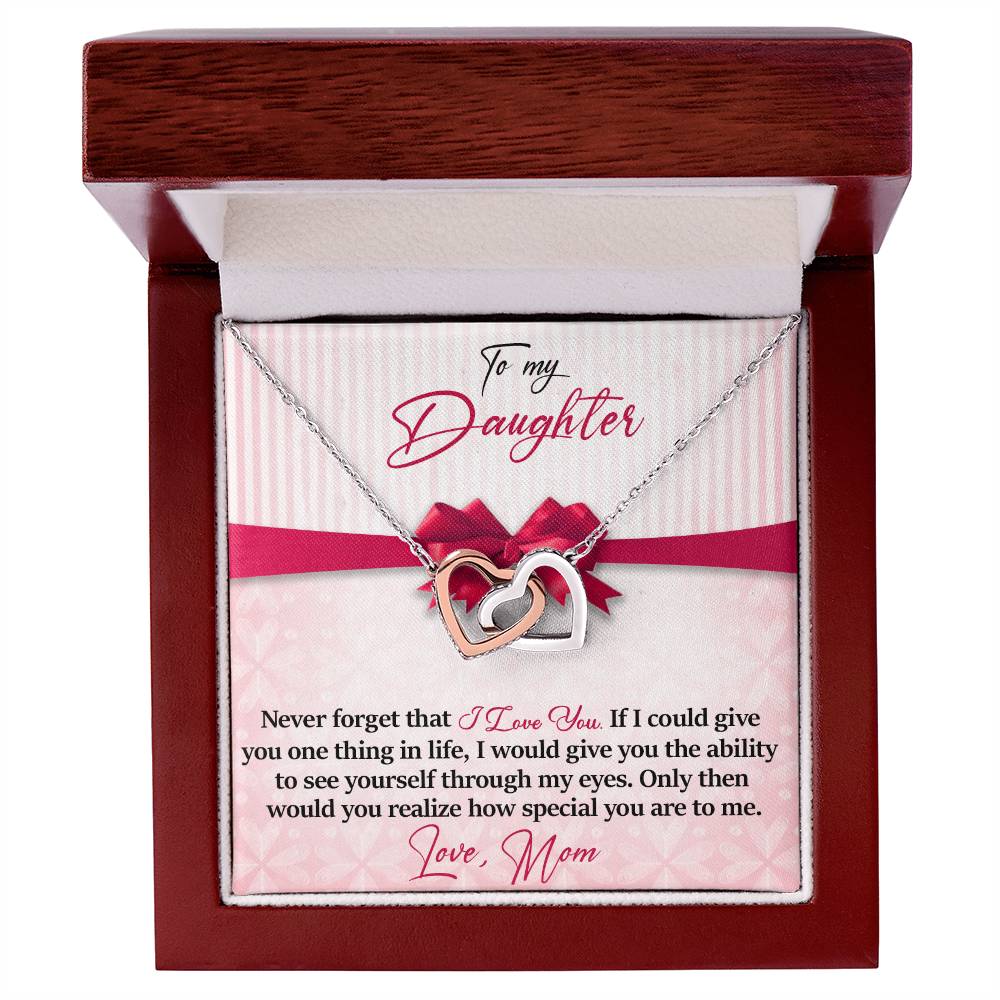 To My Daughter - I Love You - Love Mom Interlocking Hearts Necklace
