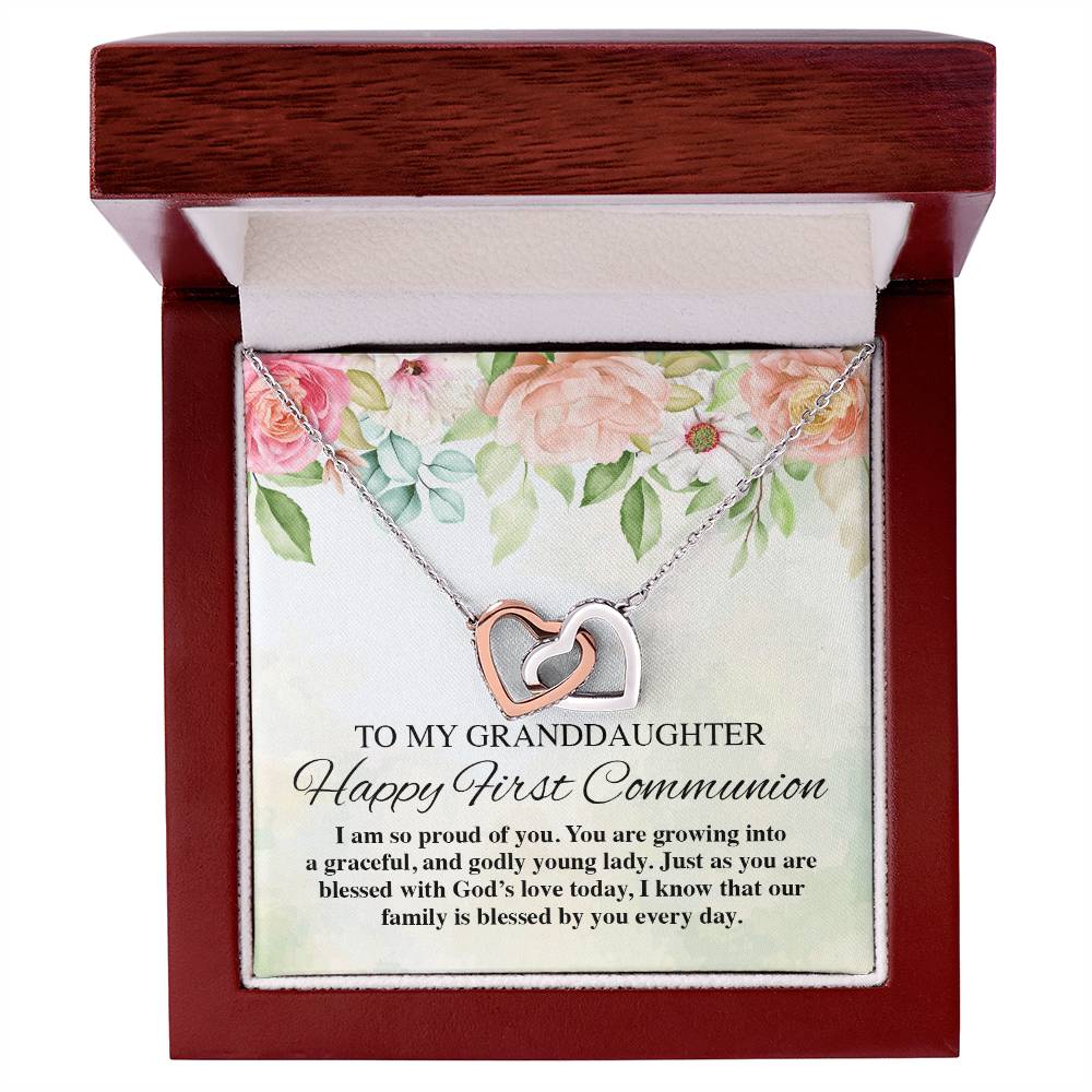 To My Granddaughter Happy First Communion Interlocking Hearts Necklace