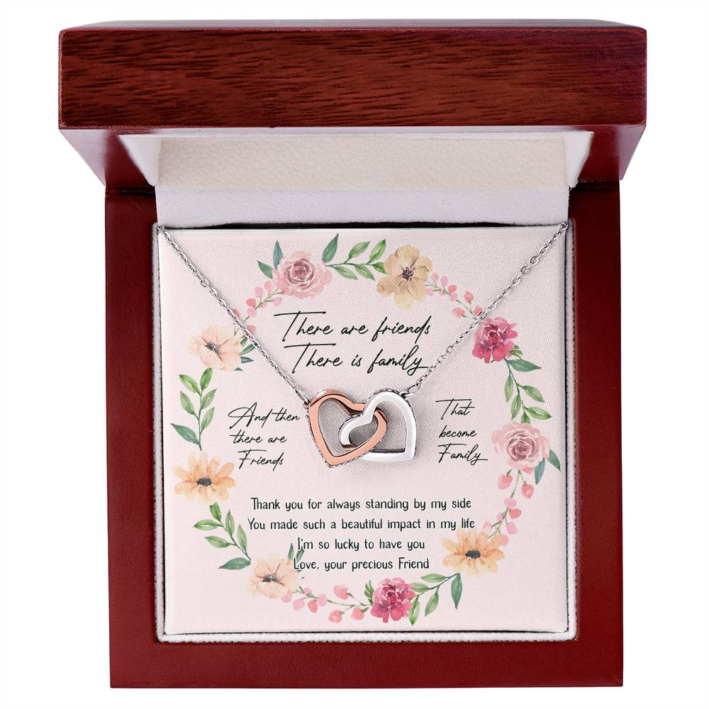 There Are Friends There Is Family Interlocking Hearts Necklace Birthday Message Card Gift