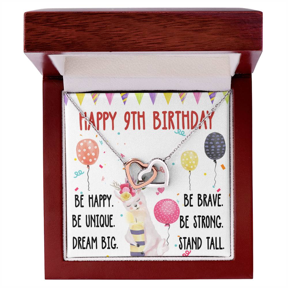 9Th Birthday Necklace Gift For Girl Daughter Birthday Gift For 9 Years Old Teen Birthday Gift Cute Llama Interlocking Hearts Necklace
