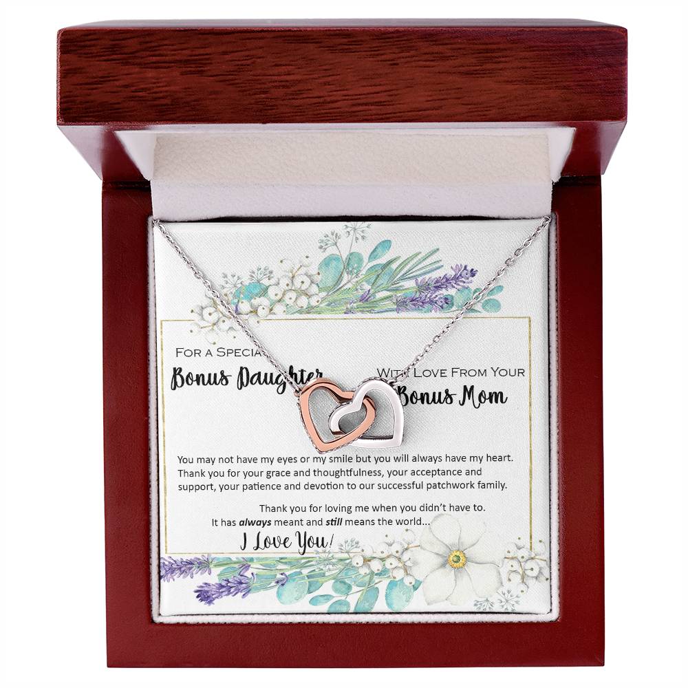 Bonus Daughter From Bonus Mom No Dna But You Have My Heart Interlocking Hearts Necklace