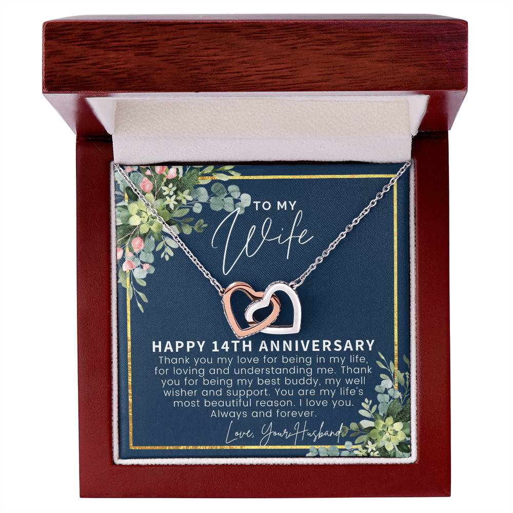 14 Year Wedding Anniversary Gift For Wife 14Th Anniversary Gift For Her 14 Year Anniversary Gift Ideas 14Th Anniversary Gifts Interlocking Hearts Necklace