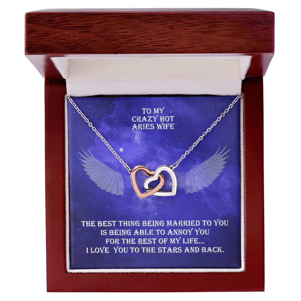 Hot Aries Wife Interlocked Hearts Necklace With Personal Message Card And Jewelry Box. Interlocking Hearts Necklace