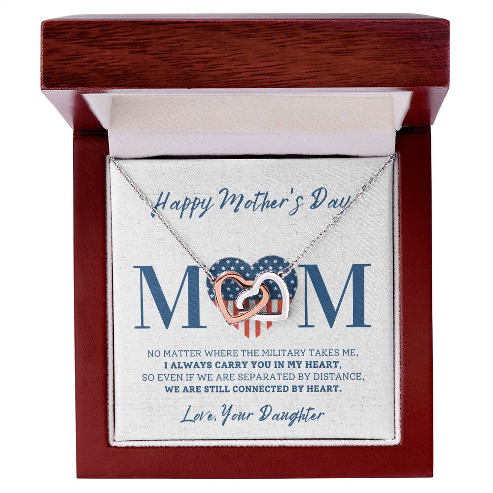 Military Daughter Carry You In My Heart Mother'S Day Necklace 🇺🇸 Interlocking Hearts Necklace
