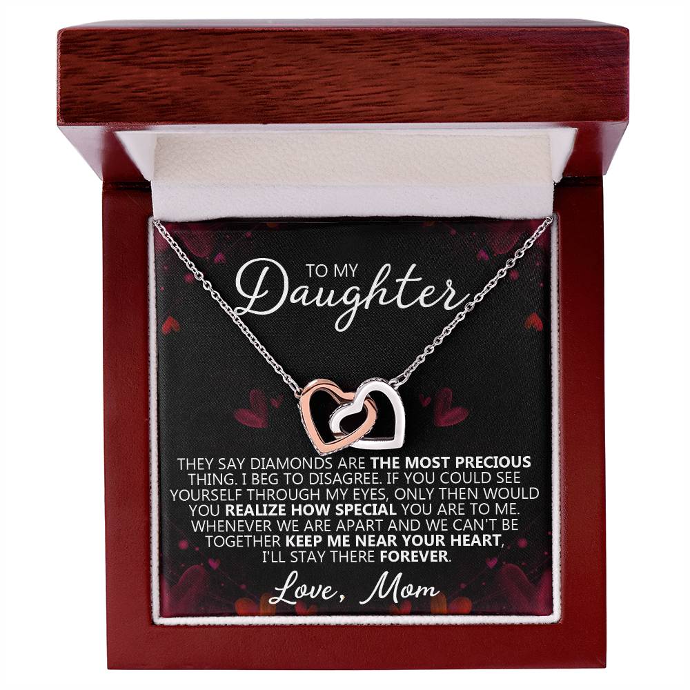 To My Daughter - You Are My Heart - Unique Heart Binding Necklace Gift Set Interlocking Hearts Necklace