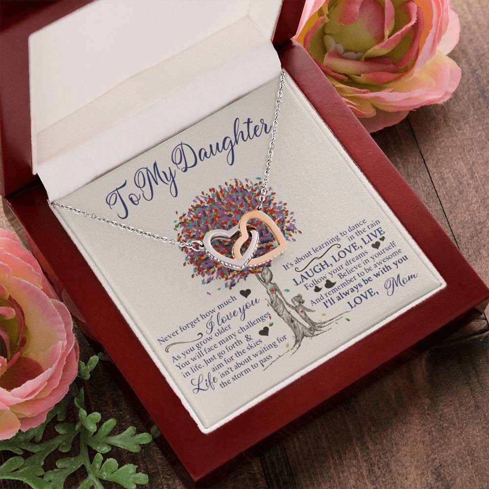 My Daughter - Follow Your Dreams - Love Mom Interlocking Hearts Necklace