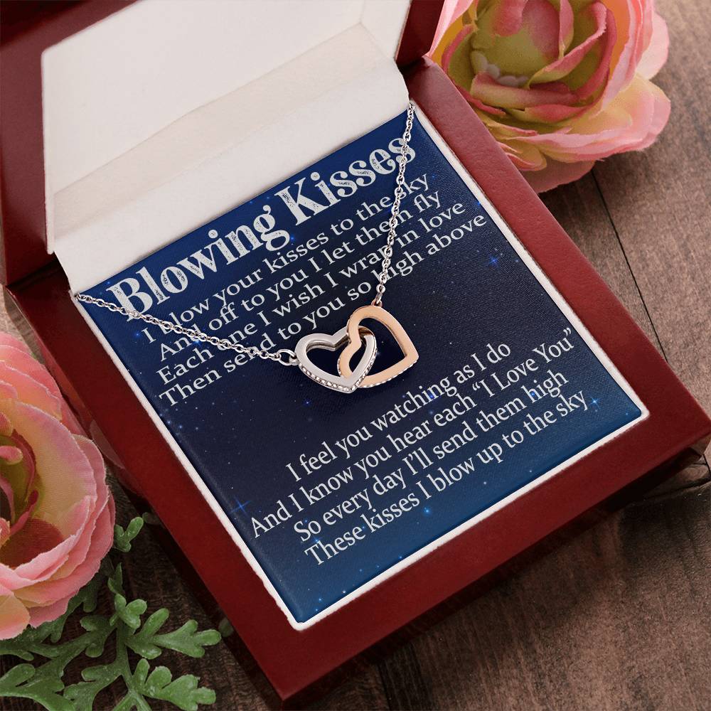 Blowing Kisses Remembrance Necklace Gift Interlocking Hearts Necklace