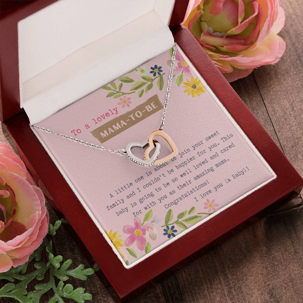 Mama To Be Interlocking Hearts Necklace Pink Floral Baby Shower