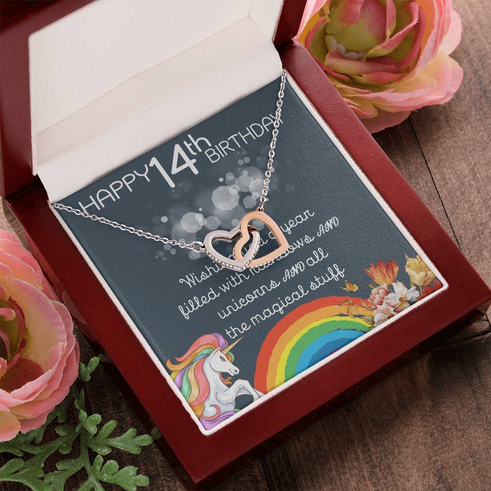 14Th Birthday Necklace Gifts For Girls Cute Unicorn 14 Years Old Girl Jewelry Gift For Daughter Niece Interlocking Necklace Xu246Il07 Interlocking Hearts Necklace