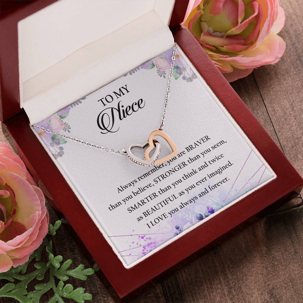 To My Niece Interlocking Hearts Necklace Message Card