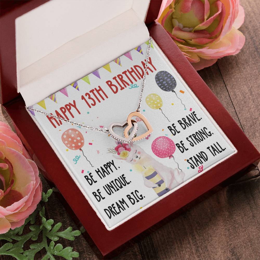 13Th Birthday Necklace Gift For Girl Daughter Birthday Gift For 13 Years Old Teen Birthday Gift Cute Llama Interlocking Hearts Necklace