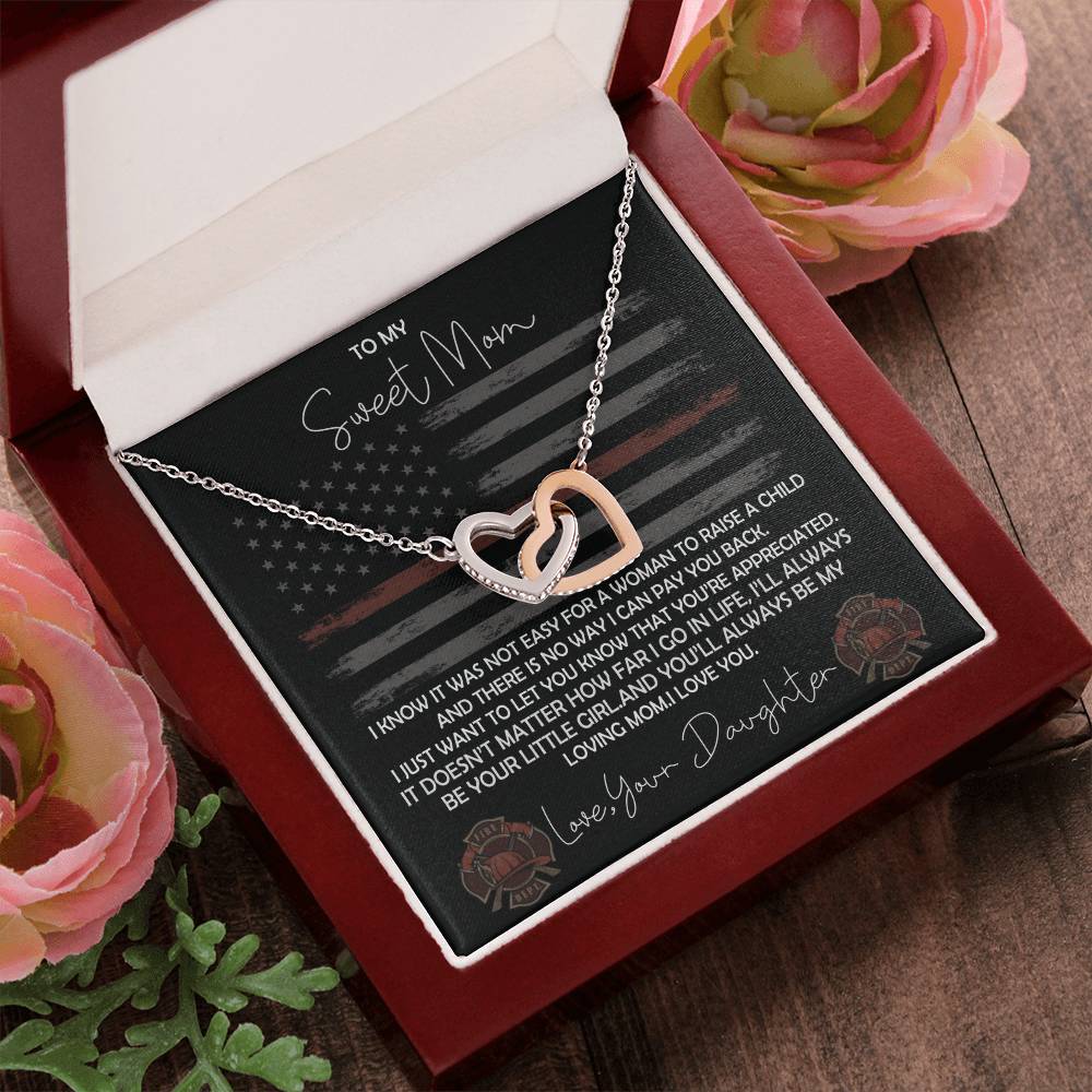 Firefighter Mom Necklace From Daughter - Fire Mom Gift From Daughter Interlocking Hearts Necklace