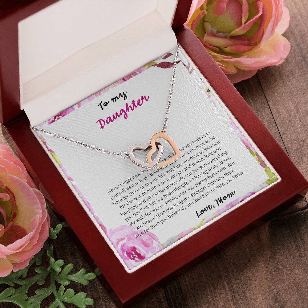 To My Daughter Never Forget How Much I Love You - Love Mom Interlocking Hearts Necklace