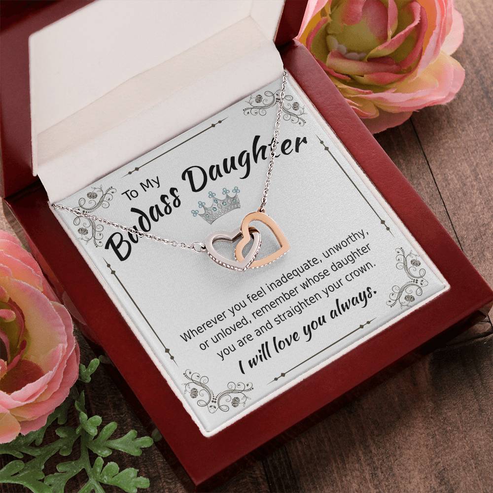 To My Badass Daughter - Interlocking Heart Necklace Interlocking Hearts Necklace